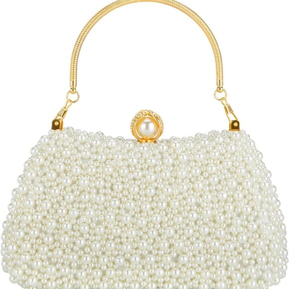 Beaded Evening Clutch Bag Women's Pearl Dressy Shoulder Crossbody Gift - Picture 1 of 7